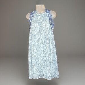 Sophie Dress Max Womens S Blue White Textured Floral Lace Fairy Cottage Coastal